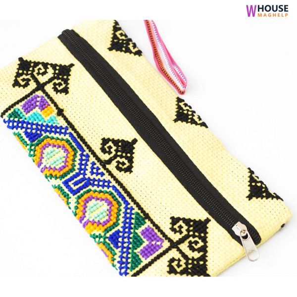 Purse - cosmetic bag with embroidery Yellow