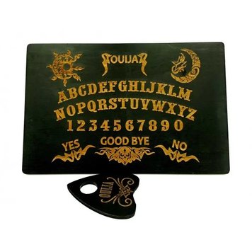 Ouija board, in English, dark (44.5x29x0.8 cm), enamelled, pointer included