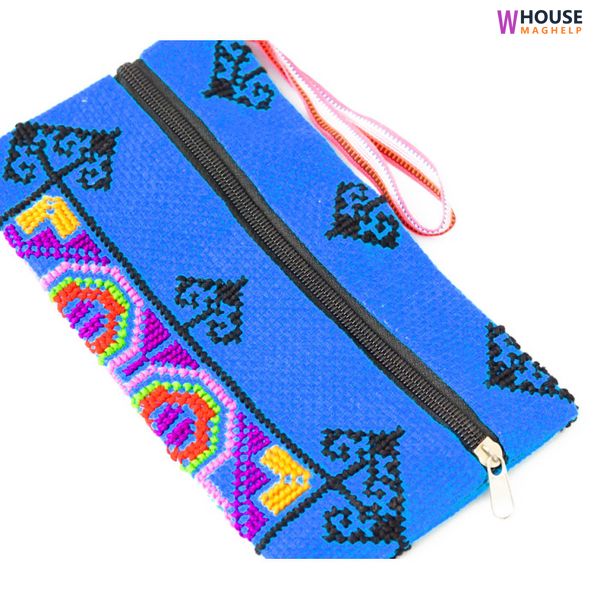 Purse - cosmetic bag with embroidery Blue