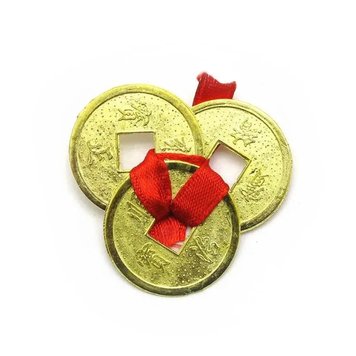 Coins (3 pcs) (2.5 cm) in a wallet golden red ribbon