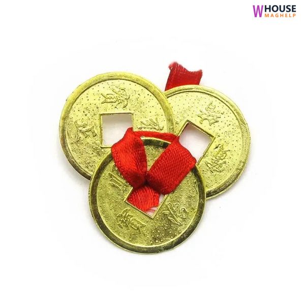 Coins (3 pcs) (2.5 cm) in a wallet golden red ribbon