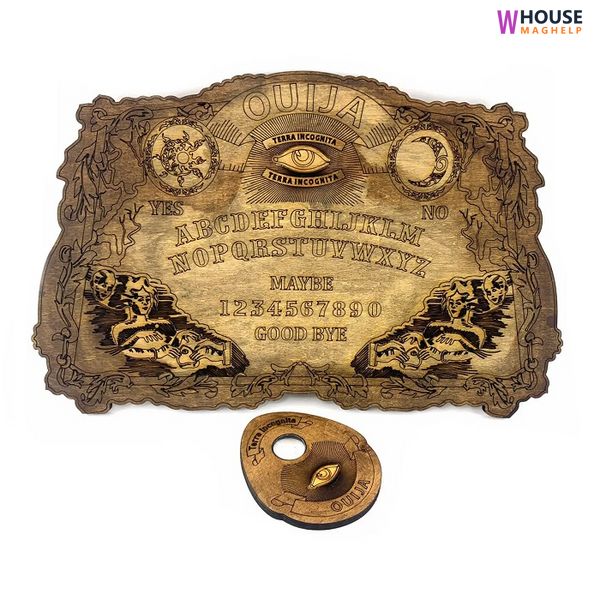 Antique Ouija board in English (495×320×8mm). A pointer with a magnifying glass is included.