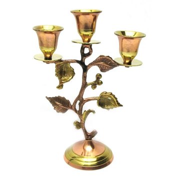 Bronze candle holder for 3 candles (19.5x13x7 cm) (Candle Stand 3C Leaf Copper)