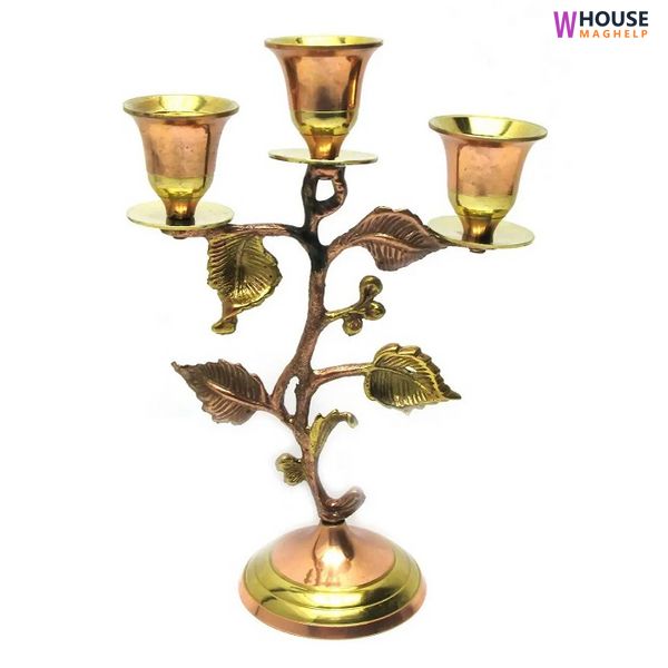 Bronze candle holder for 3 candles (19.5x13x7 cm) (Candle Stand 3C Leaf Copper)