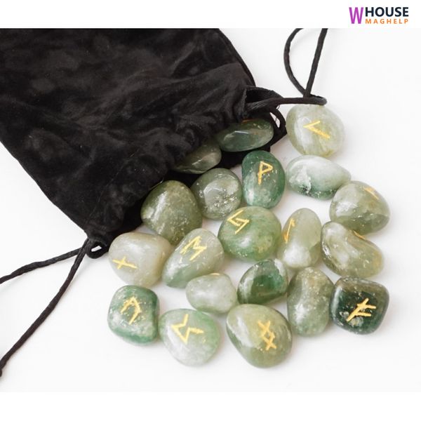 A set of runes for divination from Green Aventurine