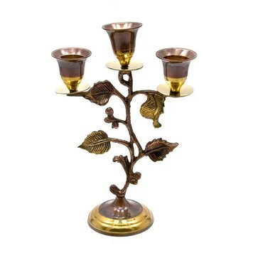 Bronze candle holder for 3 candles (19.5x13x7 cm) (Candle Stand 3C Leaf antic)