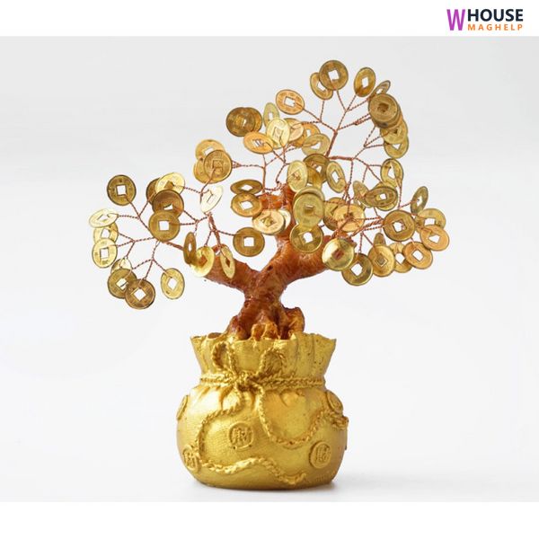 Tree with golden coins in a bag